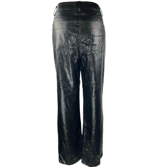 En Saison Women's Black Faux Vegan Leather High Waist Wide Leg Trousers Pants L - Picture 3 of 5